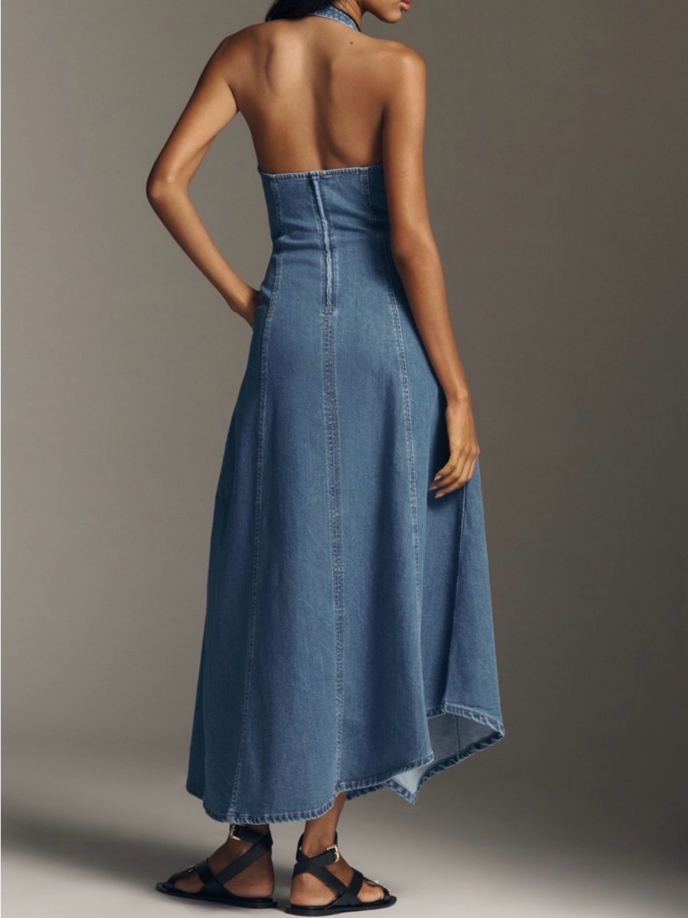 SOVERE Denim Maxi Halter Dress - Blue - Picture 2 of 7